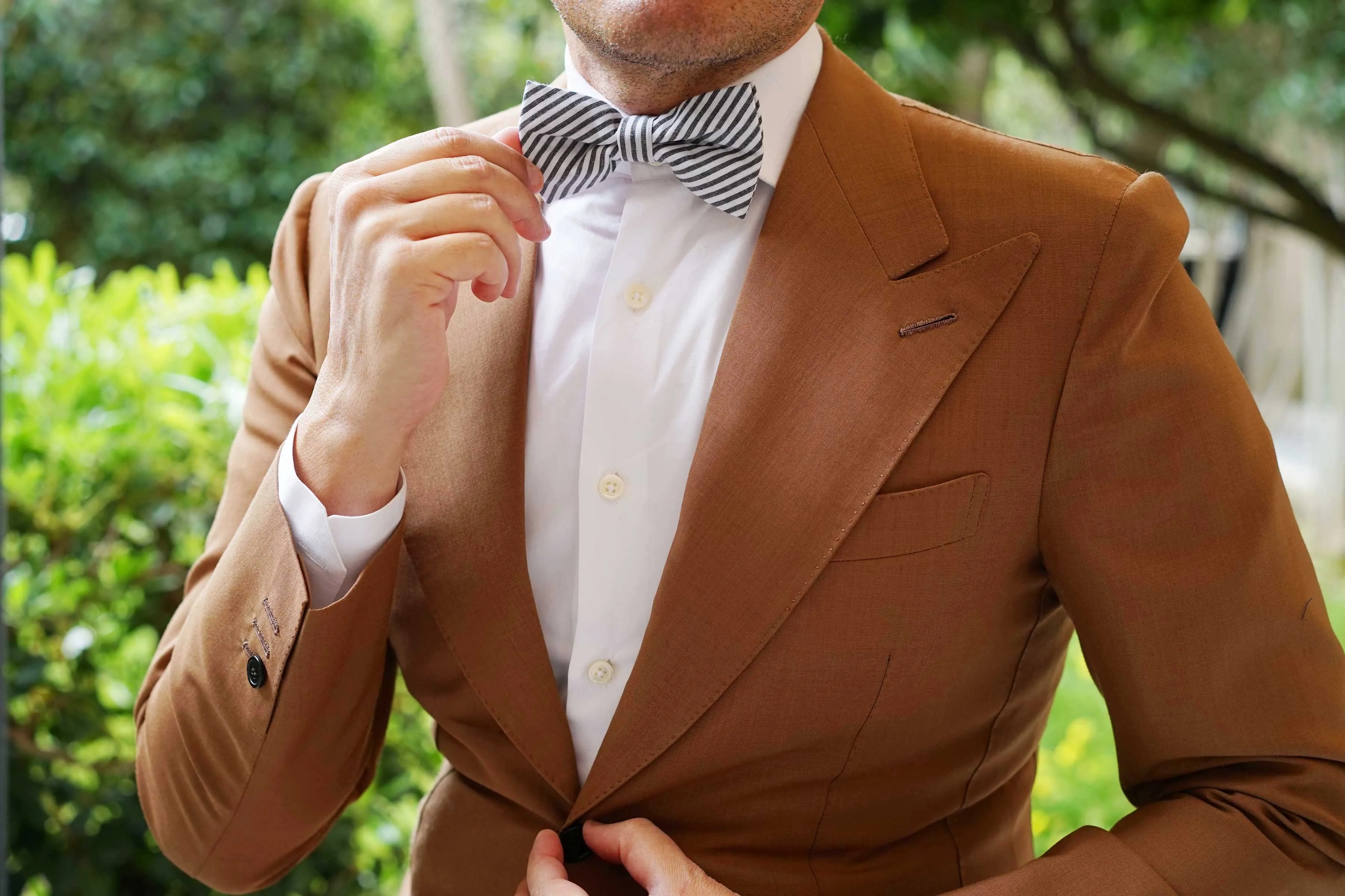 Black and White Chalk Stripes Cotton Bow Tie