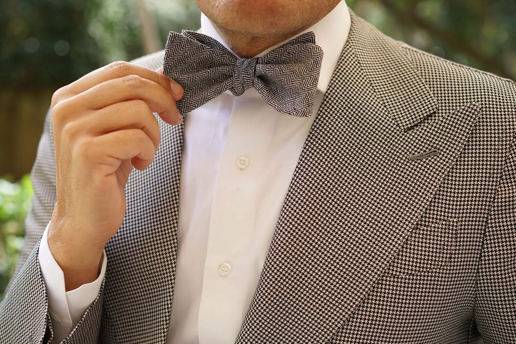 Black Herringbone Linen Self Tie Bow Tie