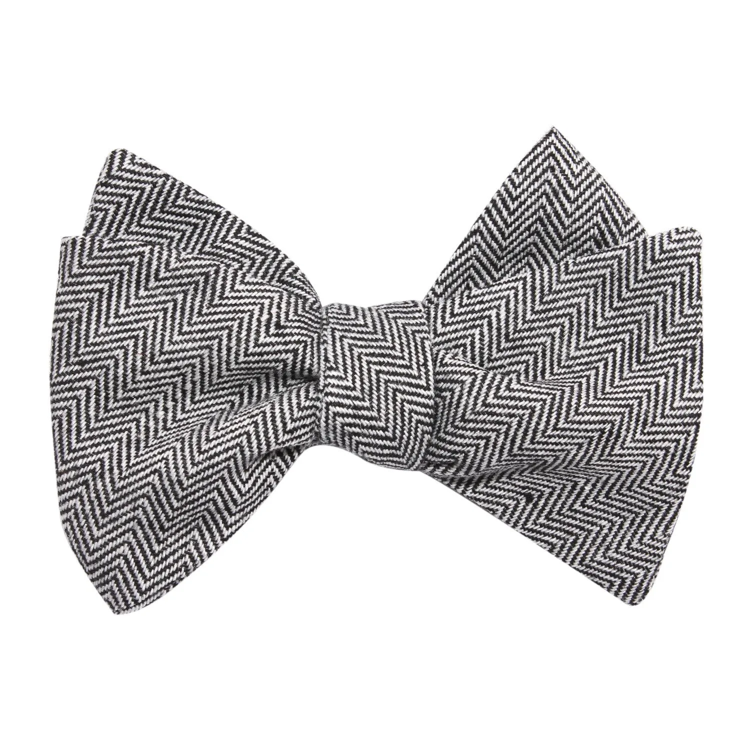 Black Herringbone Linen Self Tie Bow Tie