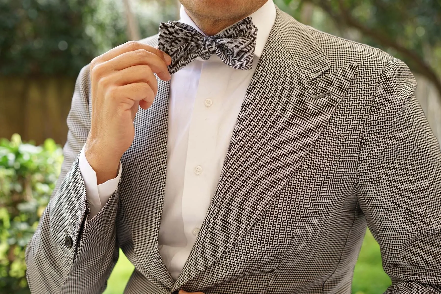 Black Herringbone Linen Self Tie Bow Tie