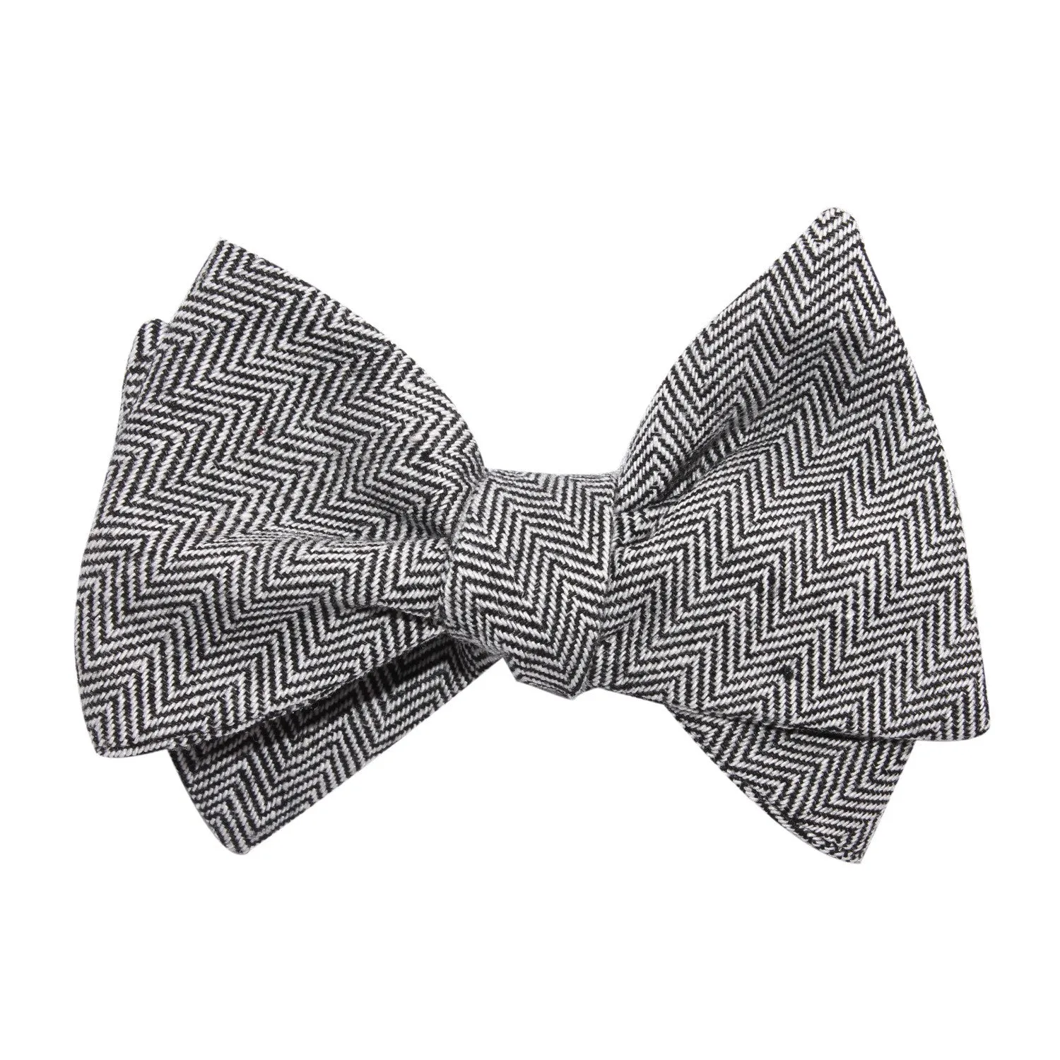 Black Herringbone Linen Self Tie Bow Tie