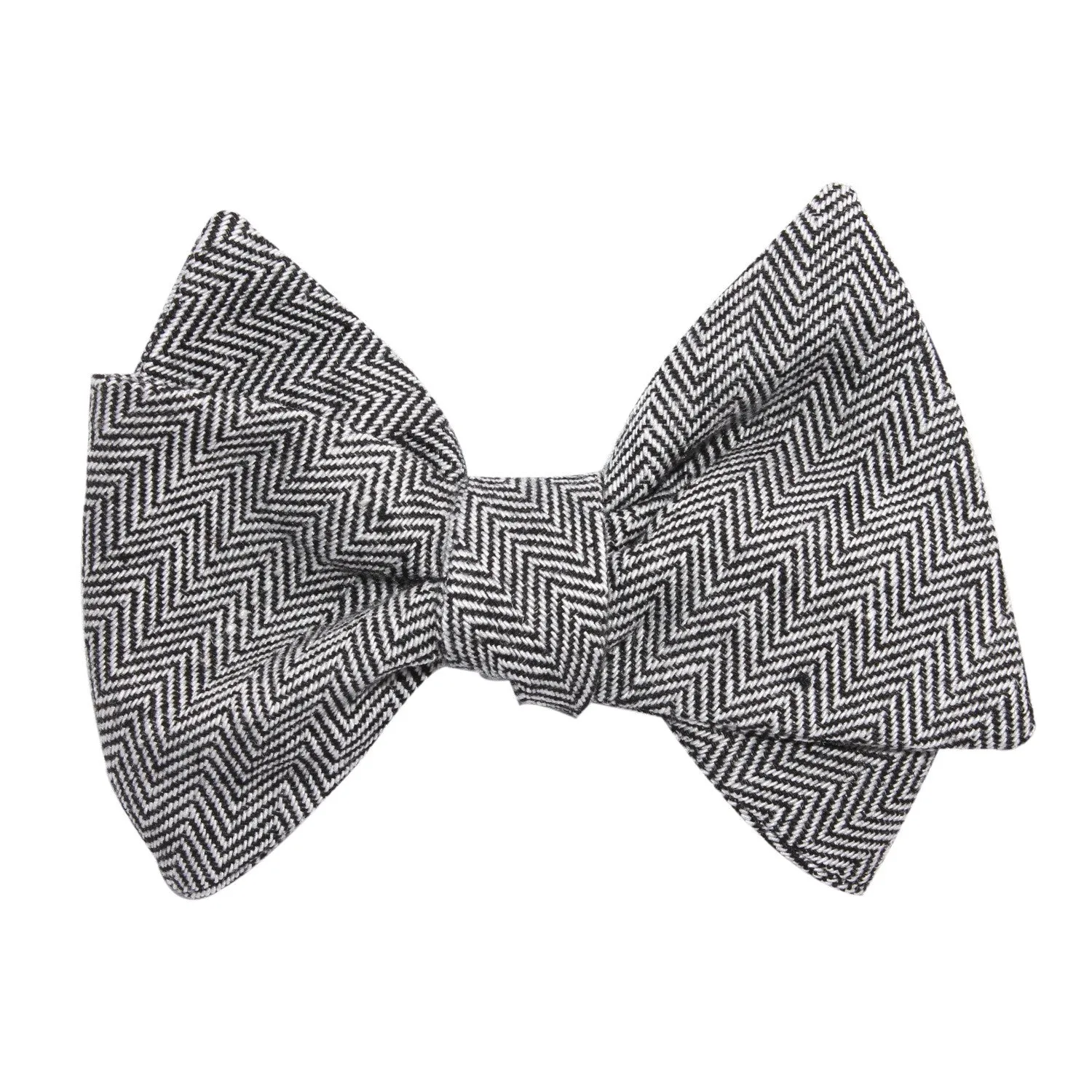 Black Herringbone Linen Self Tie Bow Tie