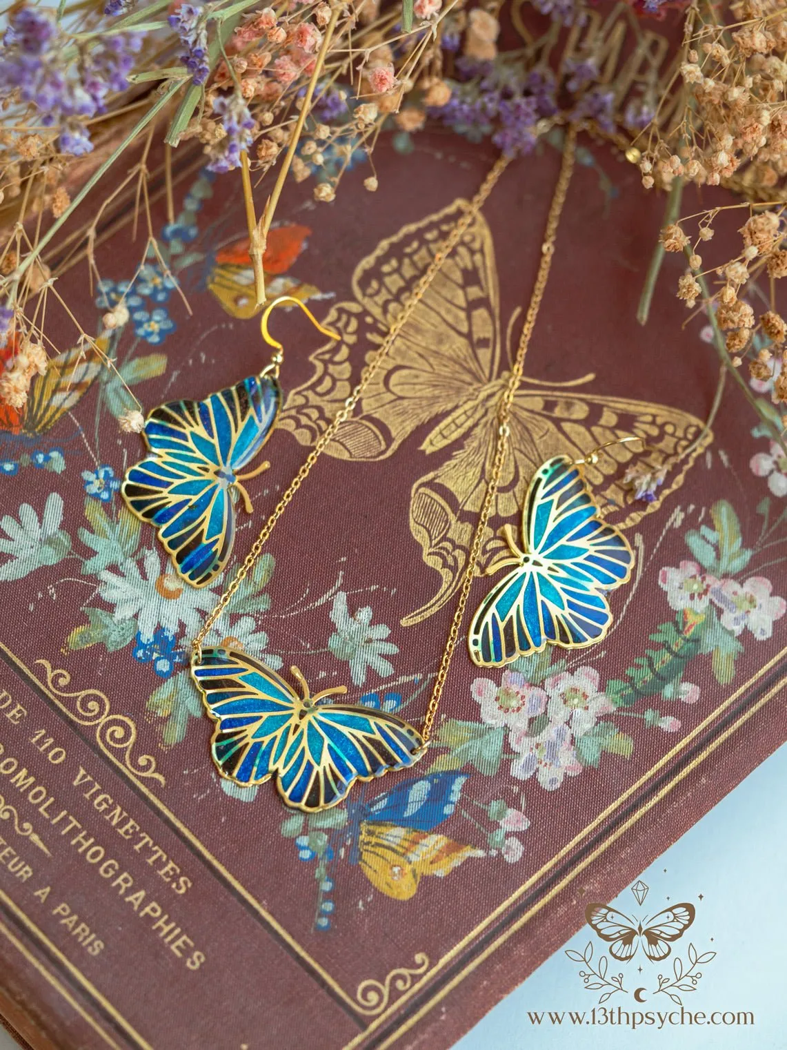 Blue butterfly earrings,Stained glass inspired