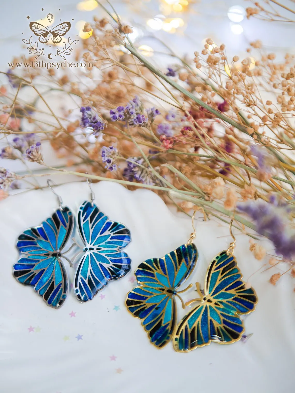 Blue butterfly earrings,Stained glass inspired