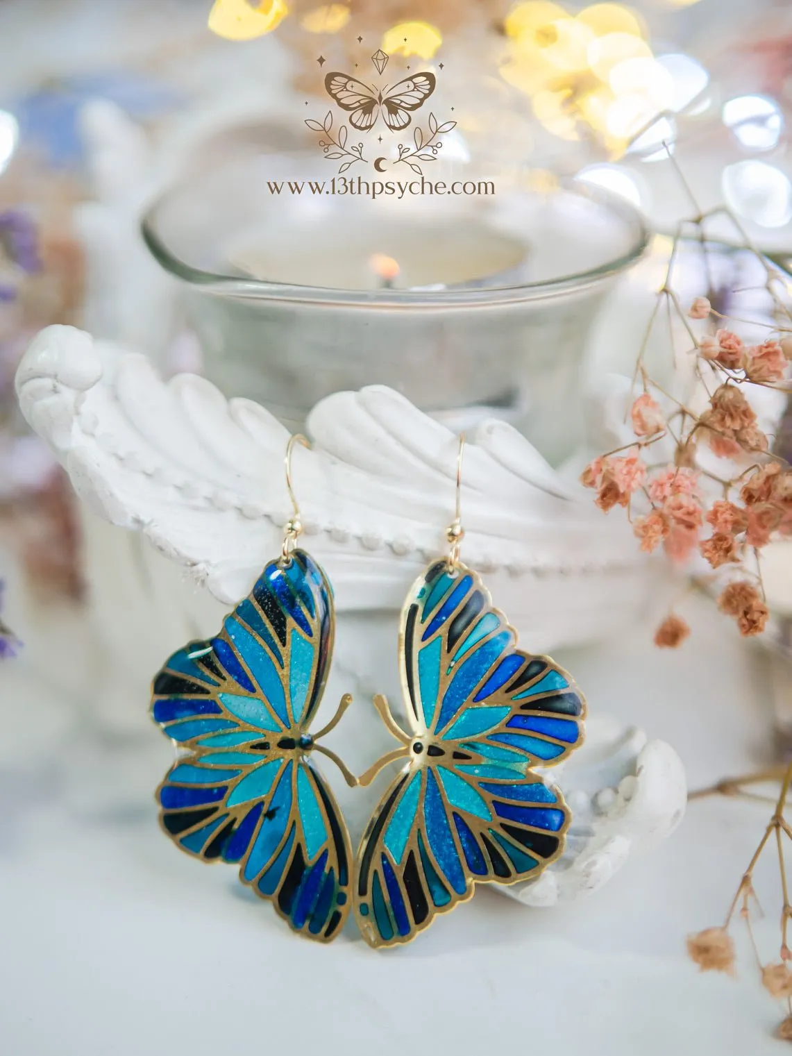 Blue butterfly earrings,Stained glass inspired