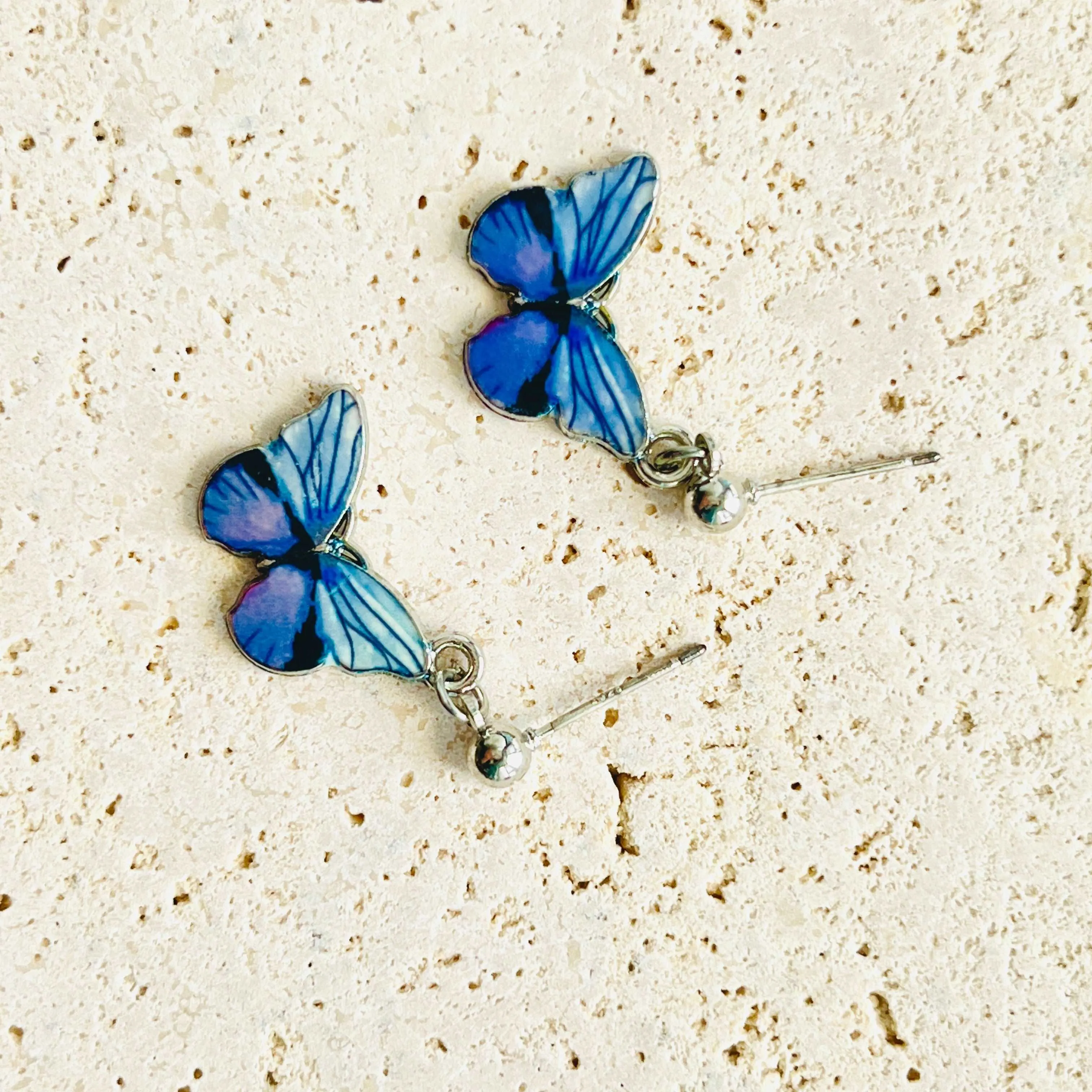 Blue / Purple Butterfly Drop Earrings