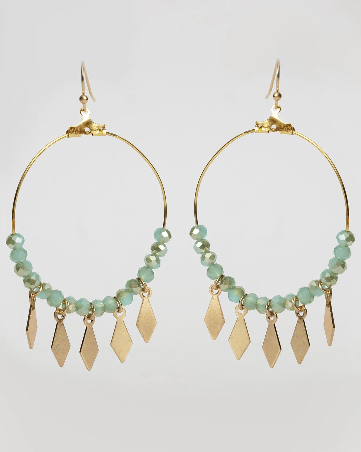 Boho Crystal and Fringe Gold Lightweight Wire Hoop Earrings Coastal Cowgirl