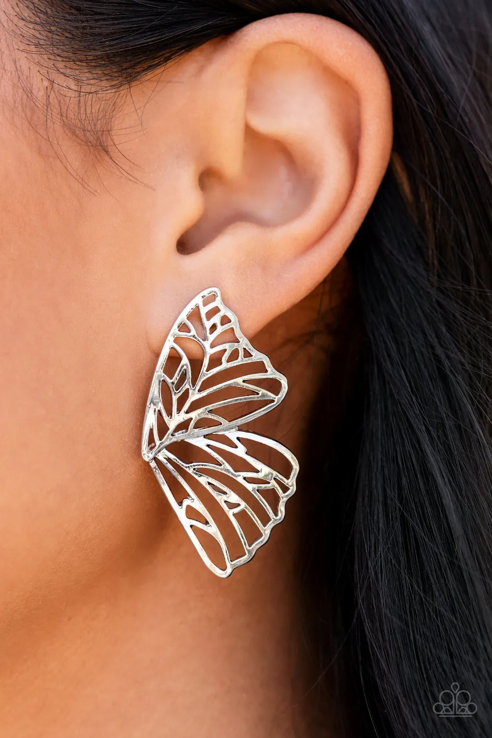 Butterfly Frills - Silver Earrings - Paparazzi Accessories