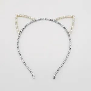 cat ear pearl rhinestone embellished headband special event crystal hairband for women