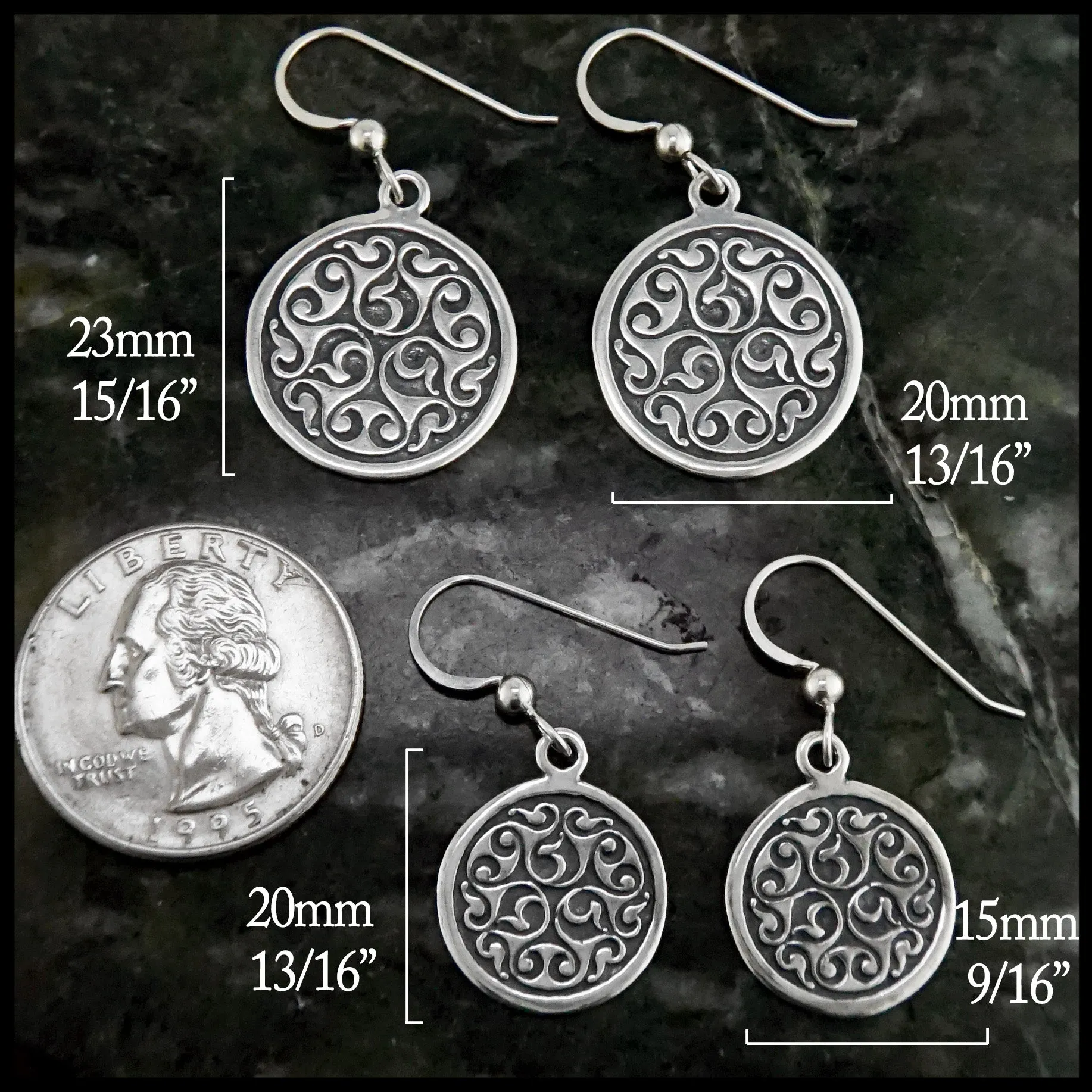 Celtic Spiral Triskele Pendant and Earring Set