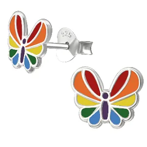 Children's Sterling Silver Rainbow Butterfly Stud Earrings by Liberty Charms USA