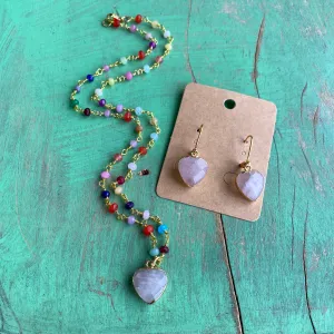 Colorful Agate Heart Necklace and Earrings