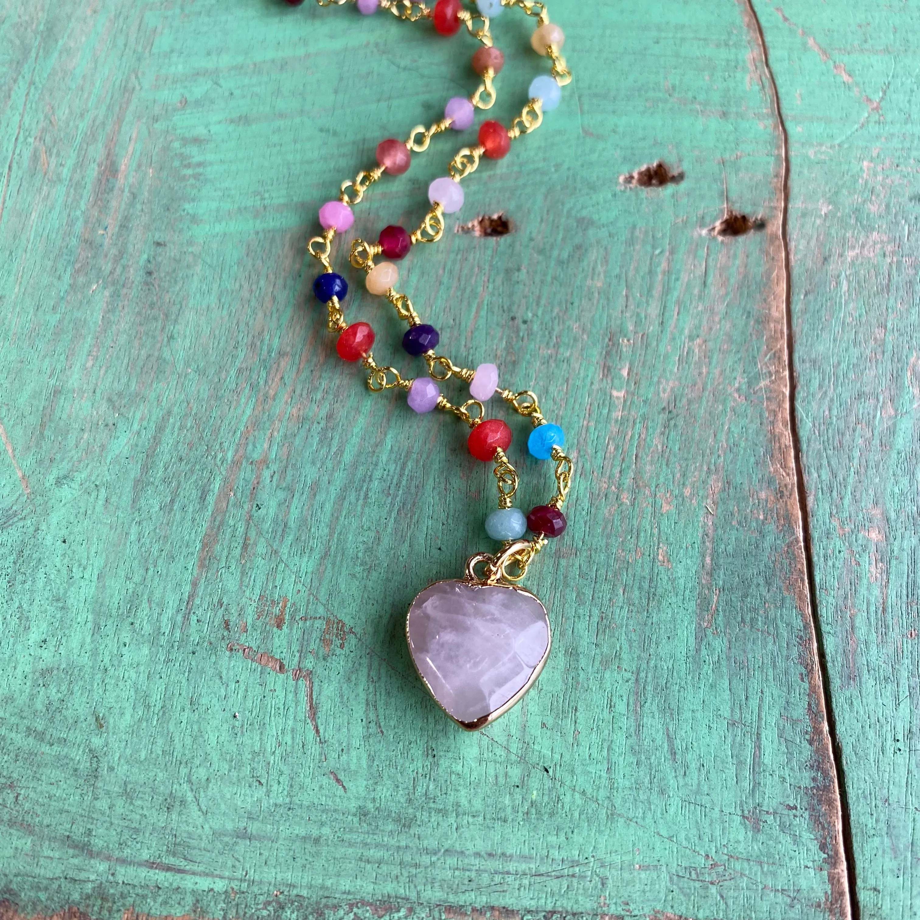 Colorful Agate Heart Necklace and Earrings