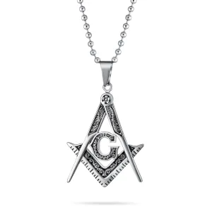 Compass Freemason Masonic Pendant Oxidized Silver Gold Stainless Steel