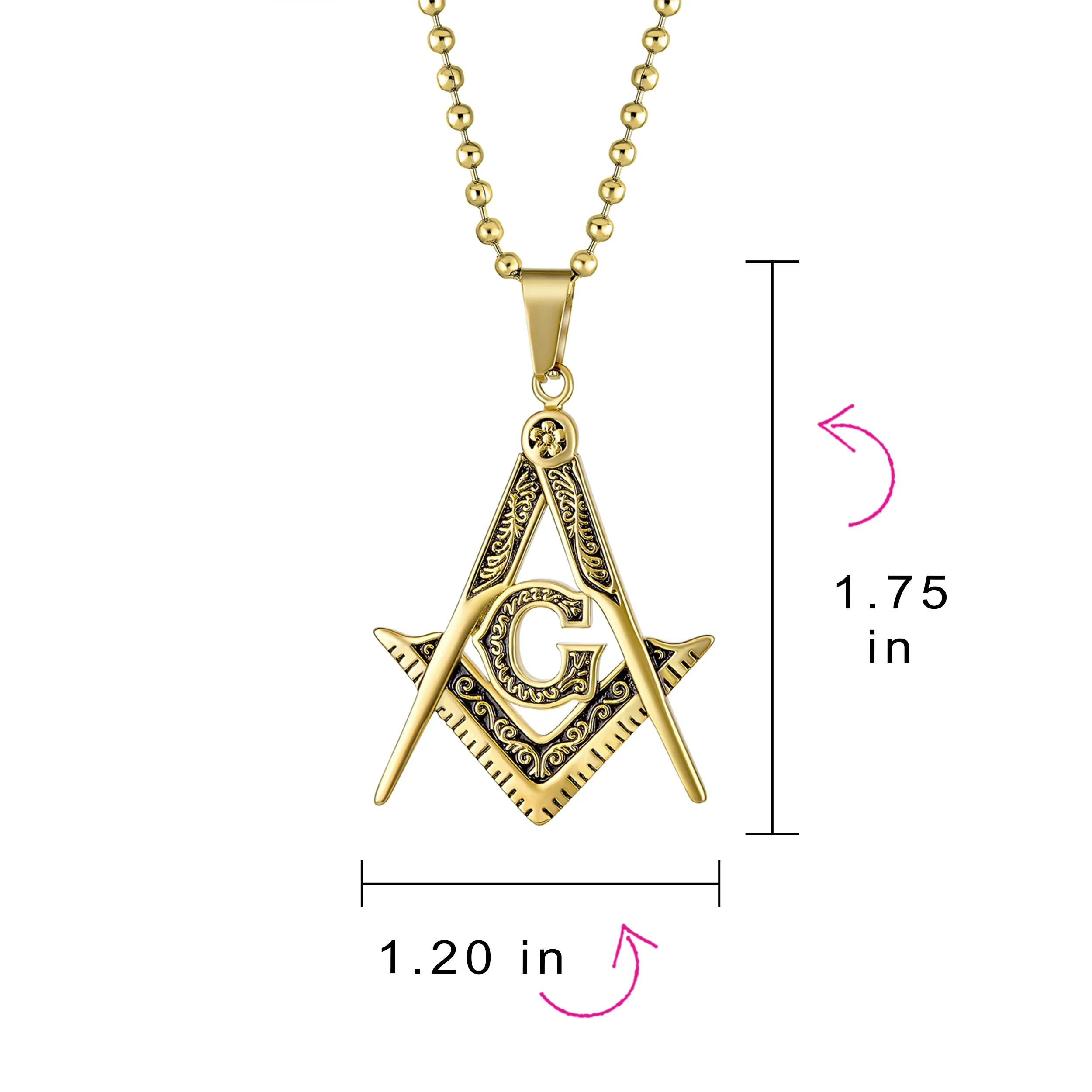 Compass Freemason Masonic Pendant Oxidized Silver Gold Stainless Steel