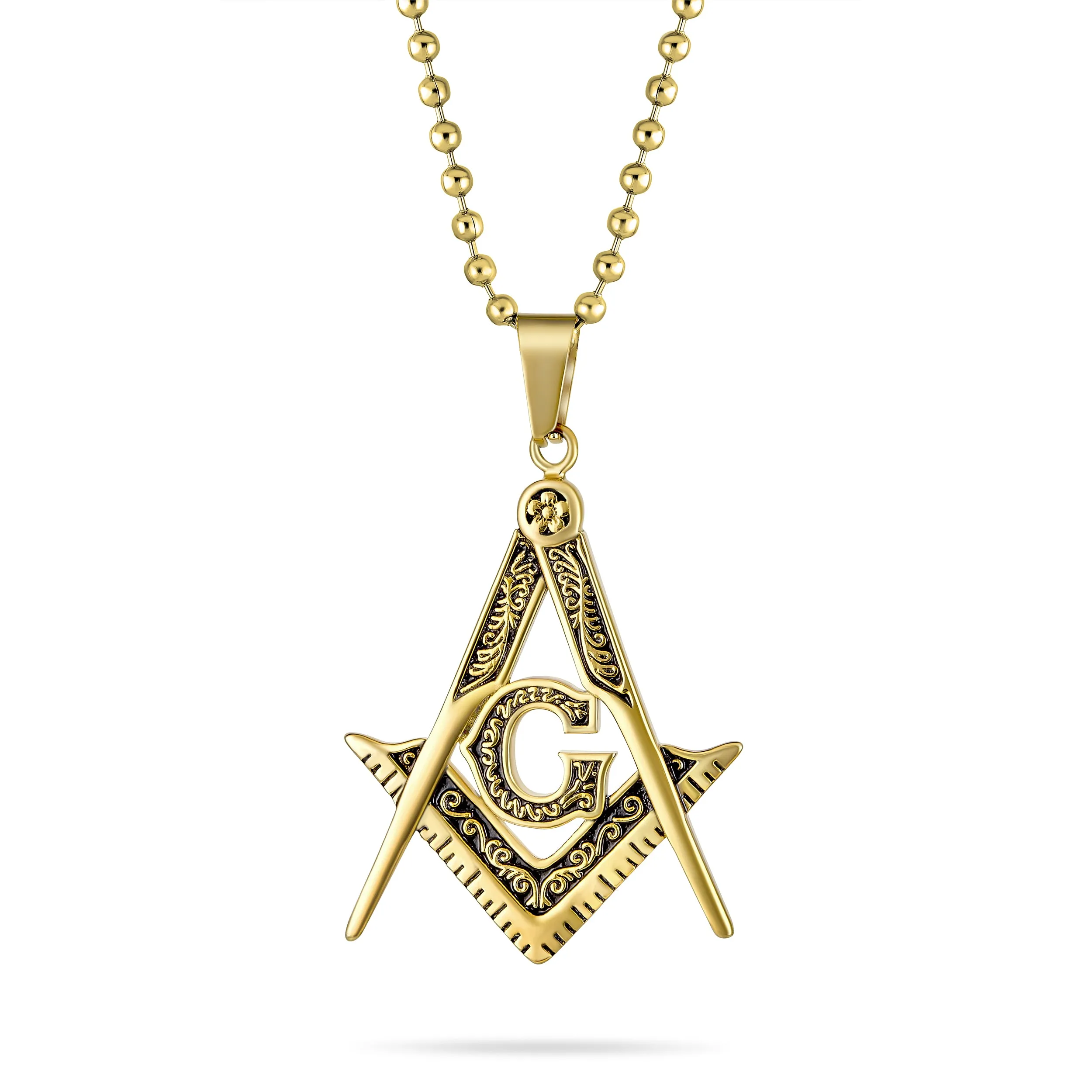 Compass Freemason Masonic Pendant Oxidized Silver Gold Stainless Steel