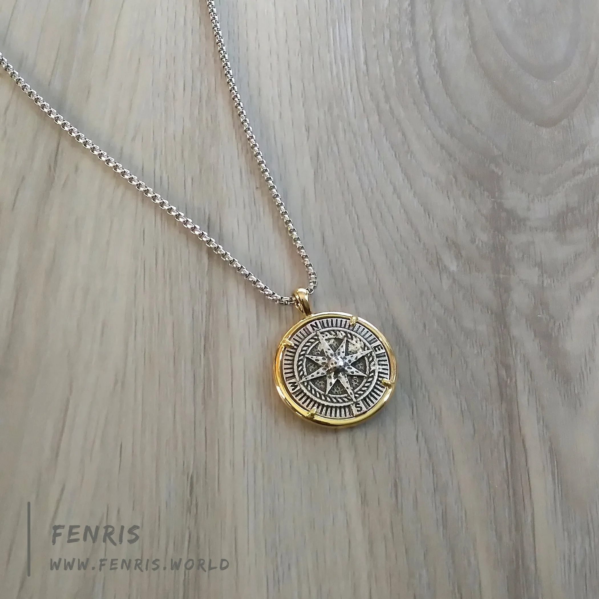 Compass Necklace Silver & Gold Coin