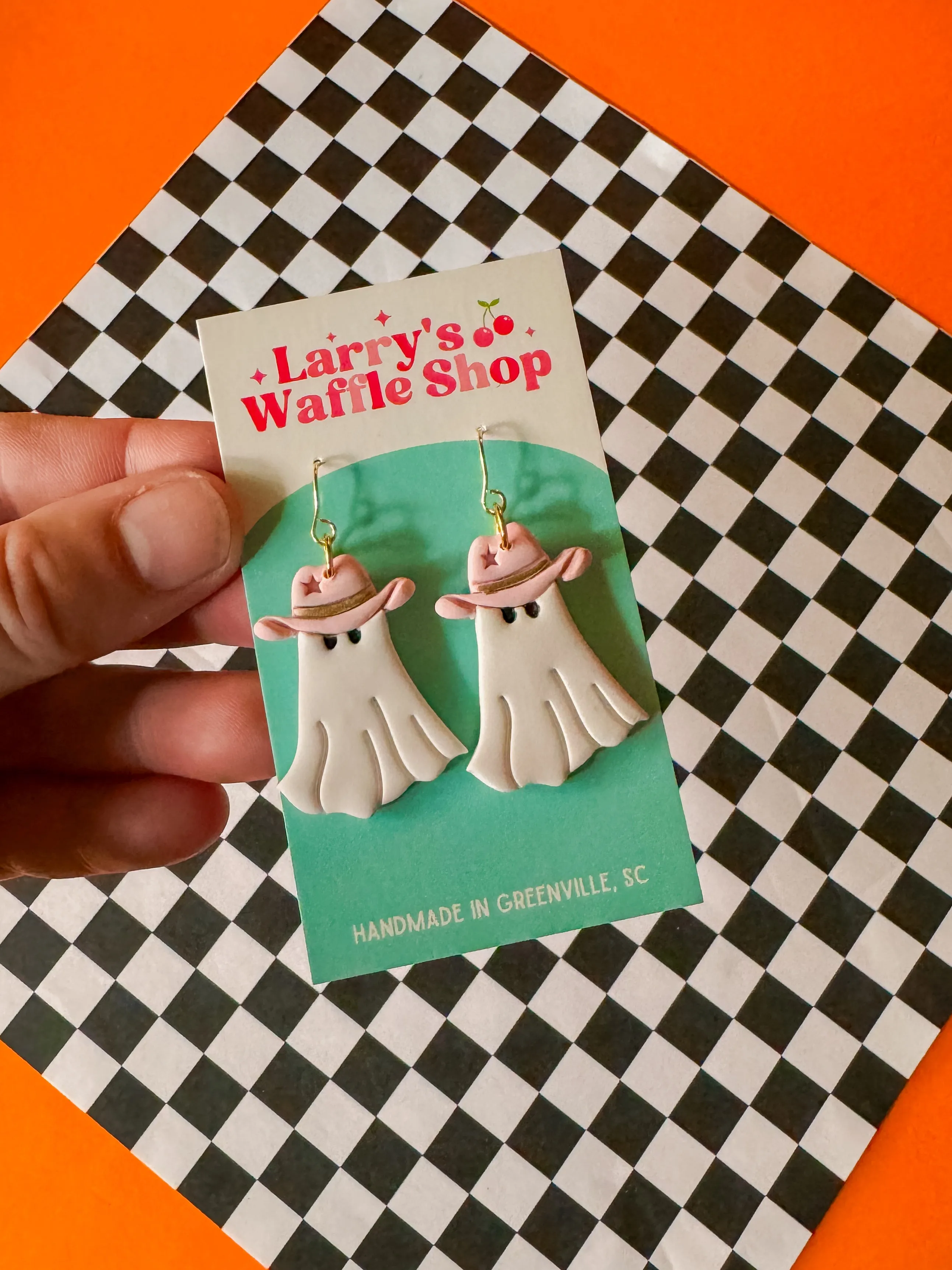 Cowboy Up Ghosts | Clay Earrings