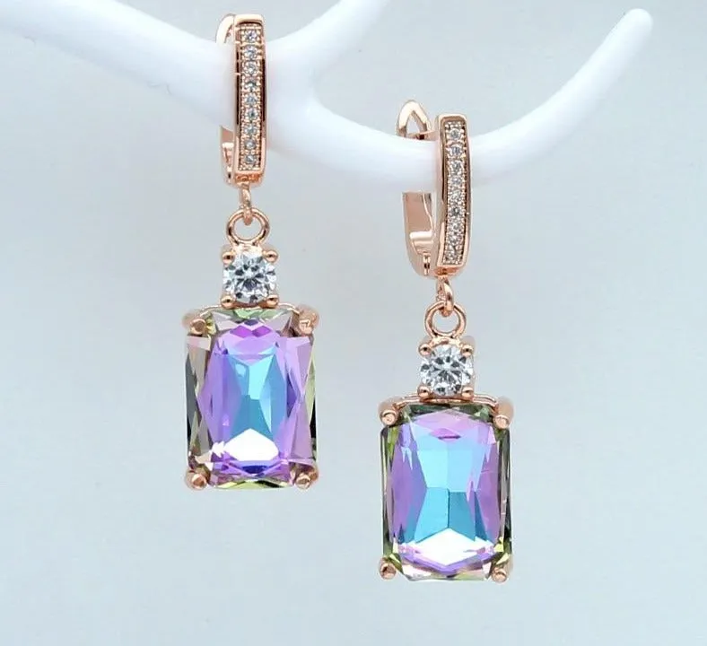 Crystal 585 Rose Gold Dangle Earrings