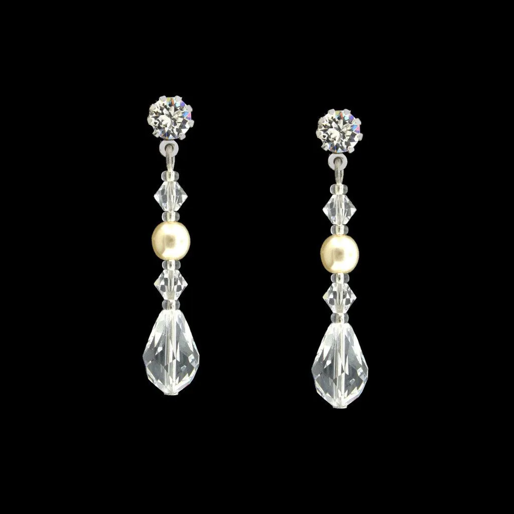 Crystal Drop Earrings with Pearl Center