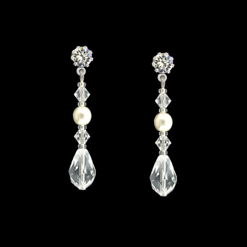 Crystal Drop Earrings with Pearl Center