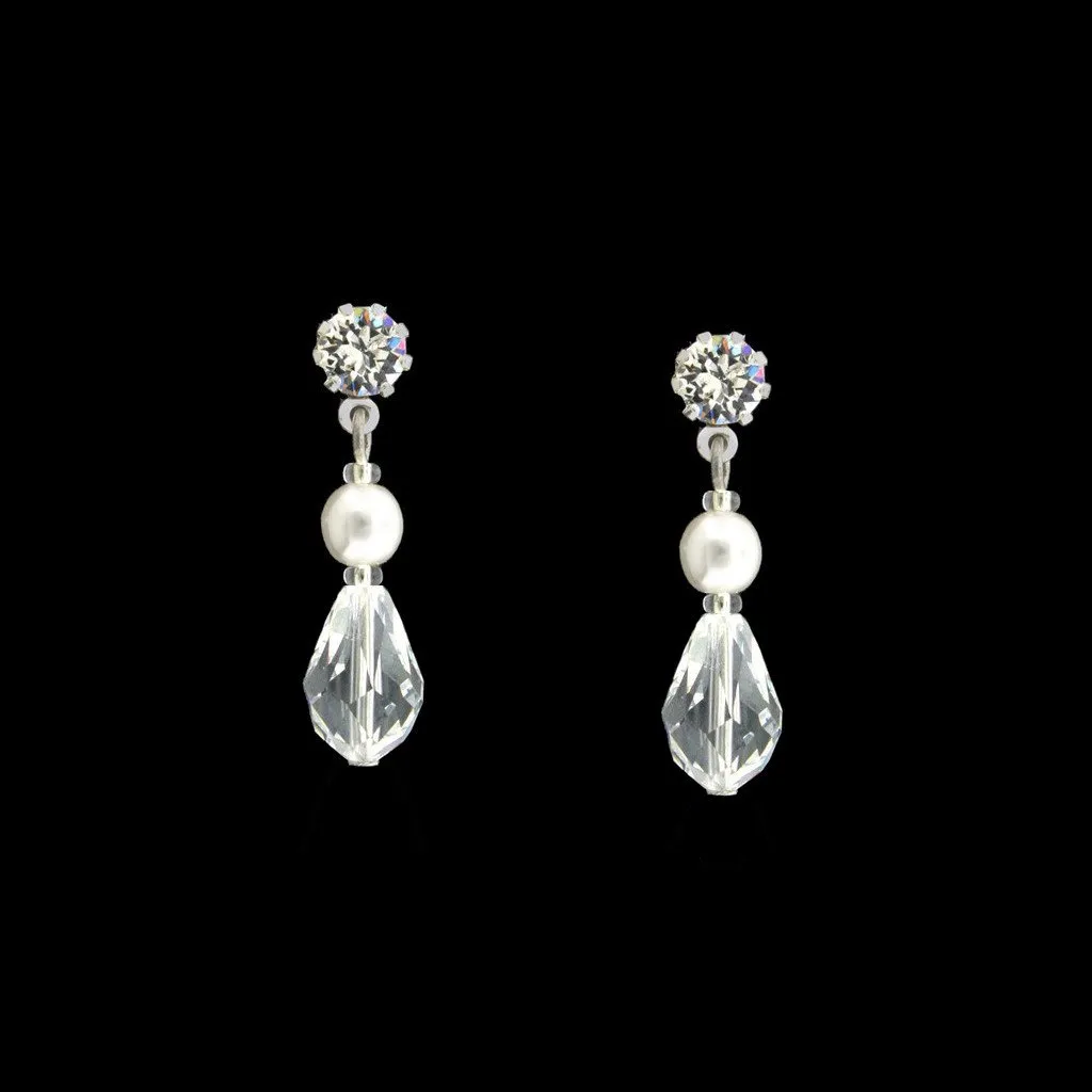 Crystal Drop Earrings with Pearl Center