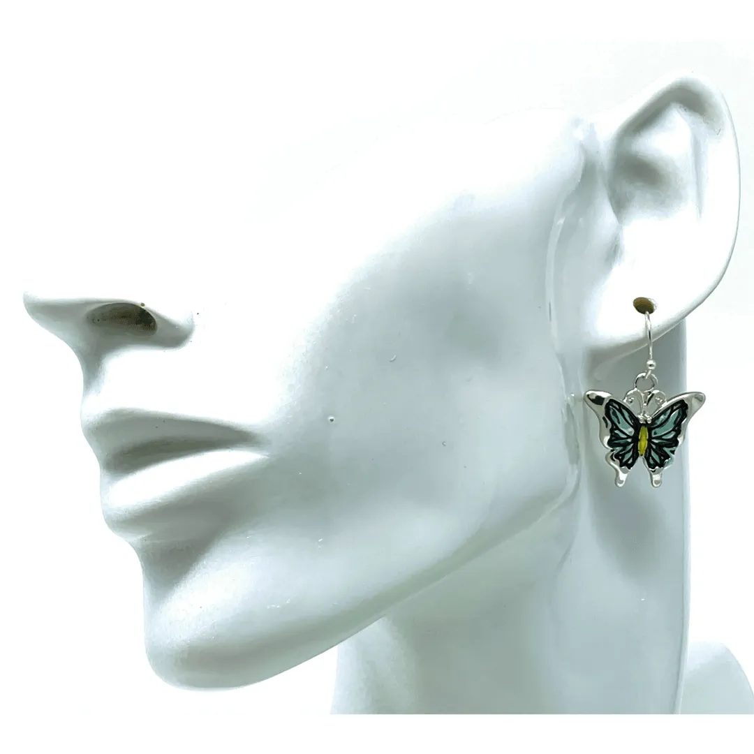 Dangling Silver Butterfly Earrings