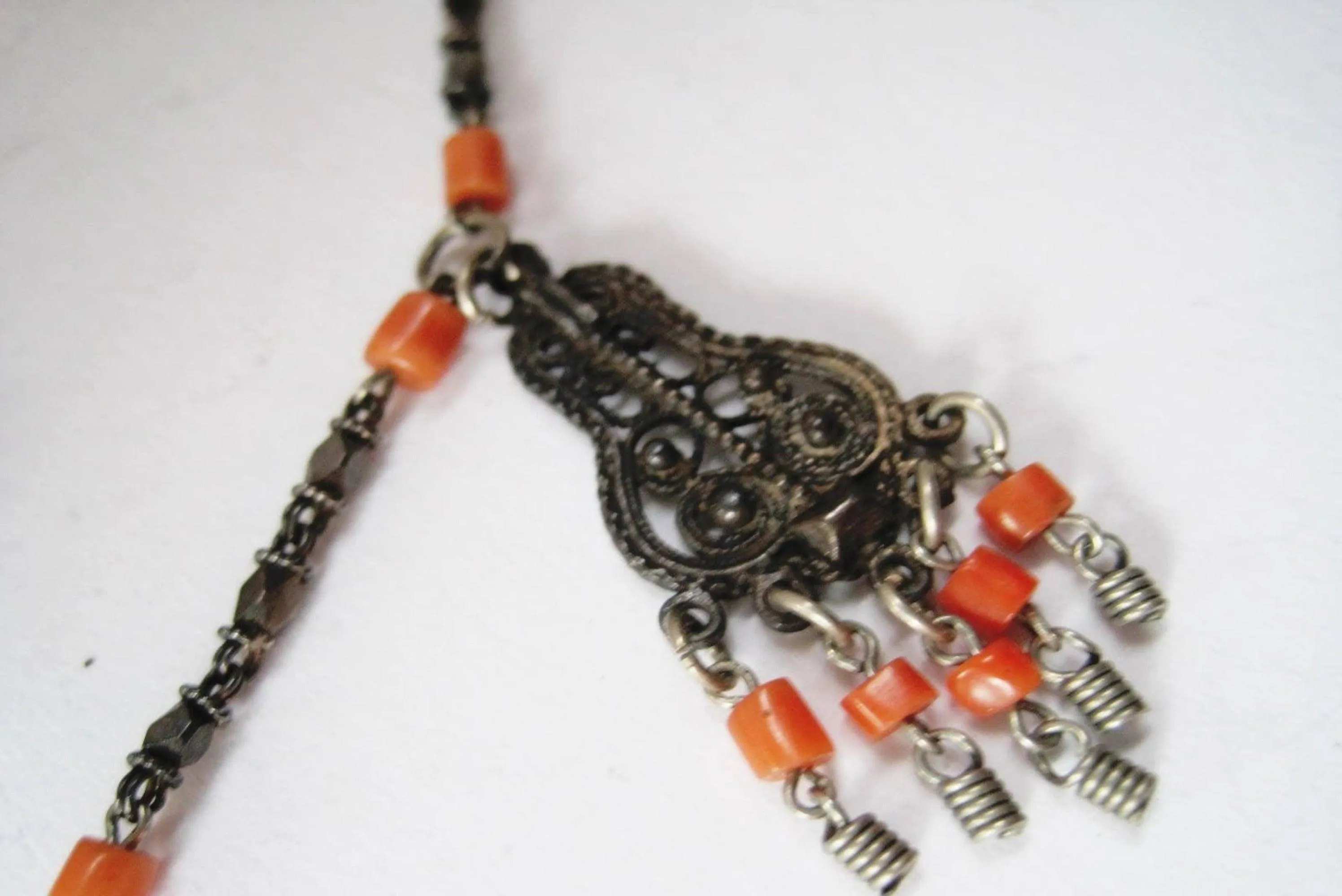 Delicate and Light Silver and Coral Middle East Necklace