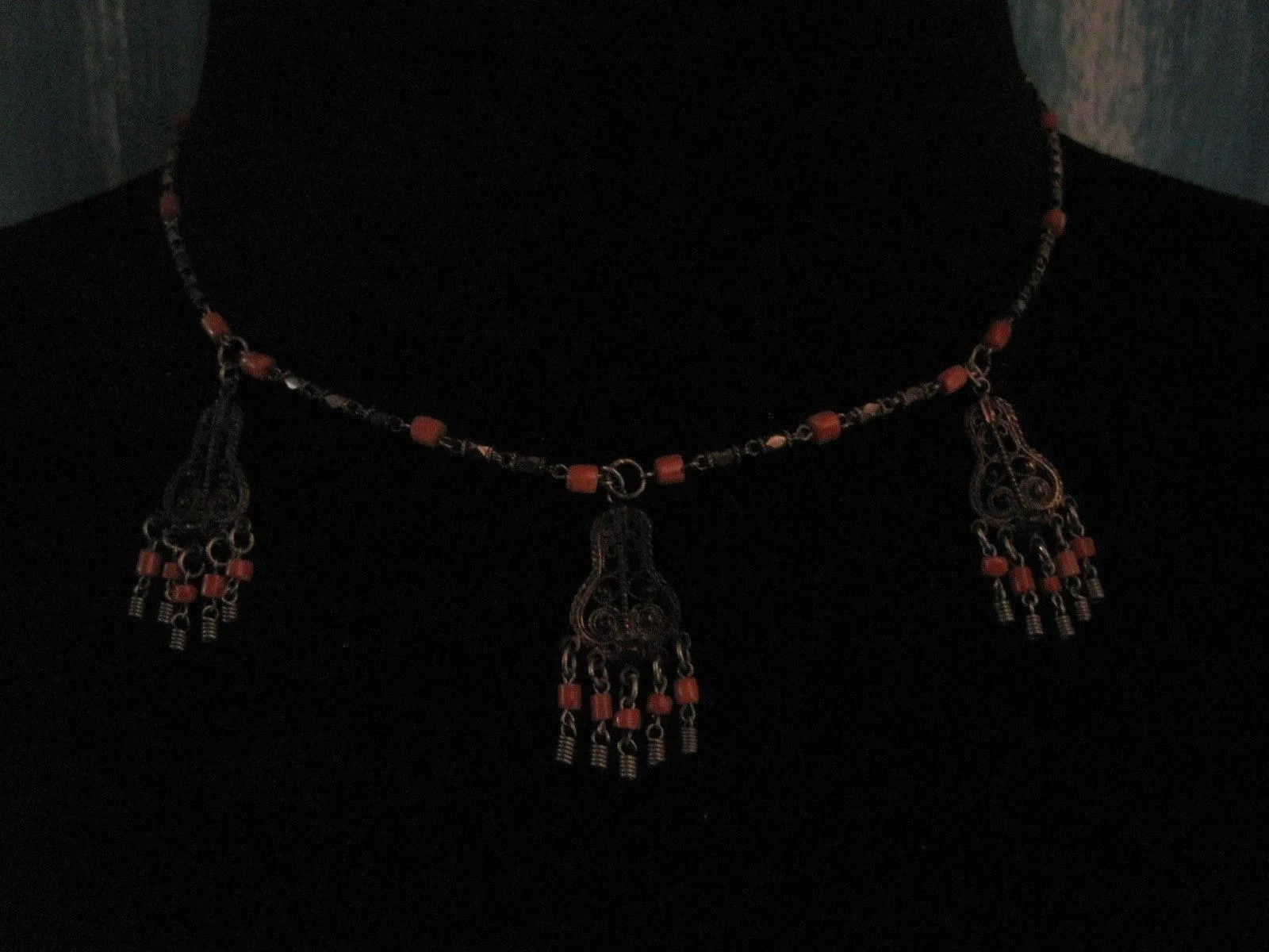 Delicate and Light Silver and Coral Middle East Necklace