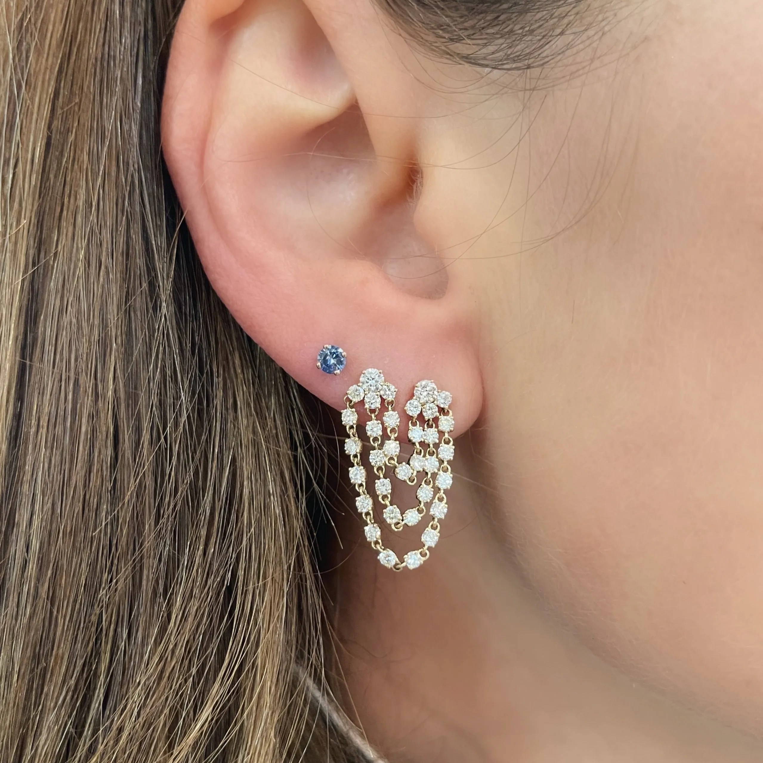 Diamond Drape Double Pierce Stud