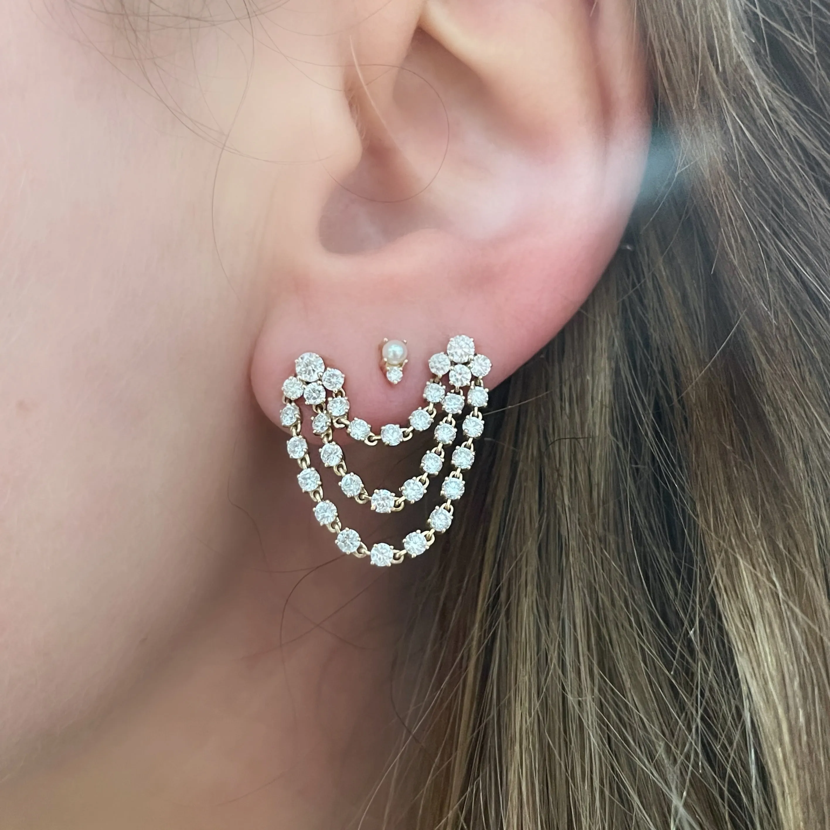 Diamond Drape Double Pierce Stud