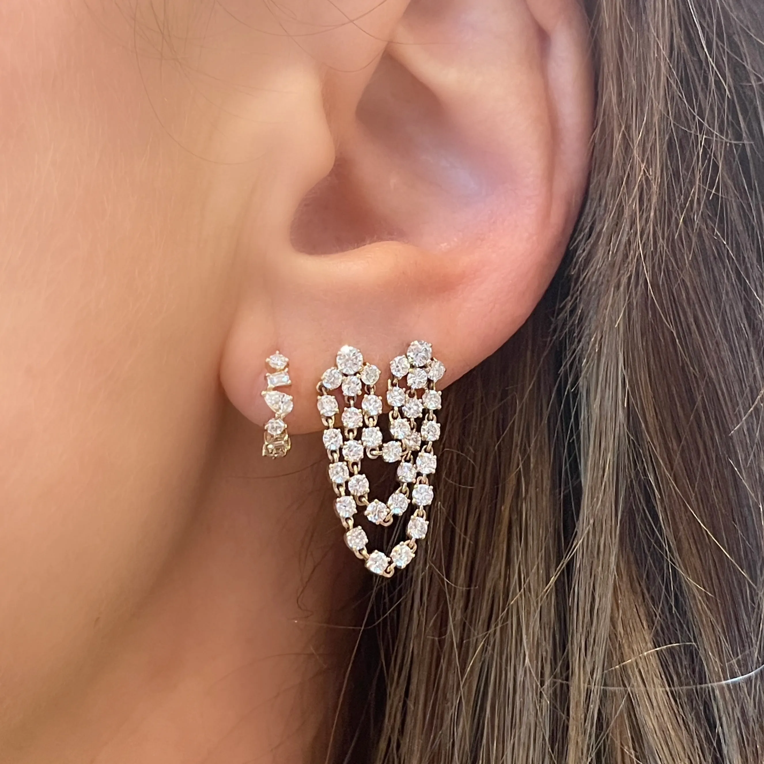 Diamond Drape Double Pierce Stud