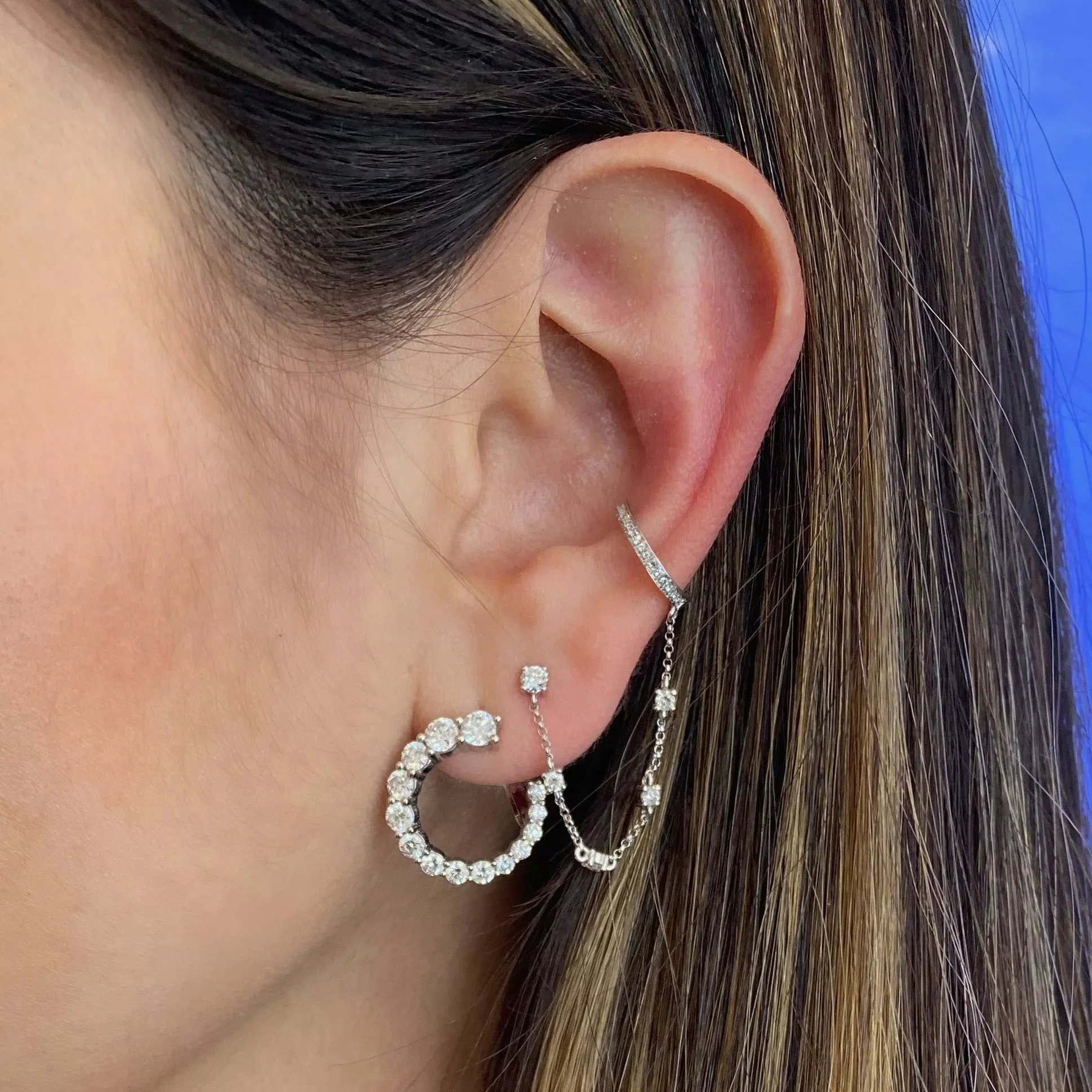 Diamond Ear Cuff with Diamond Chain & Stud