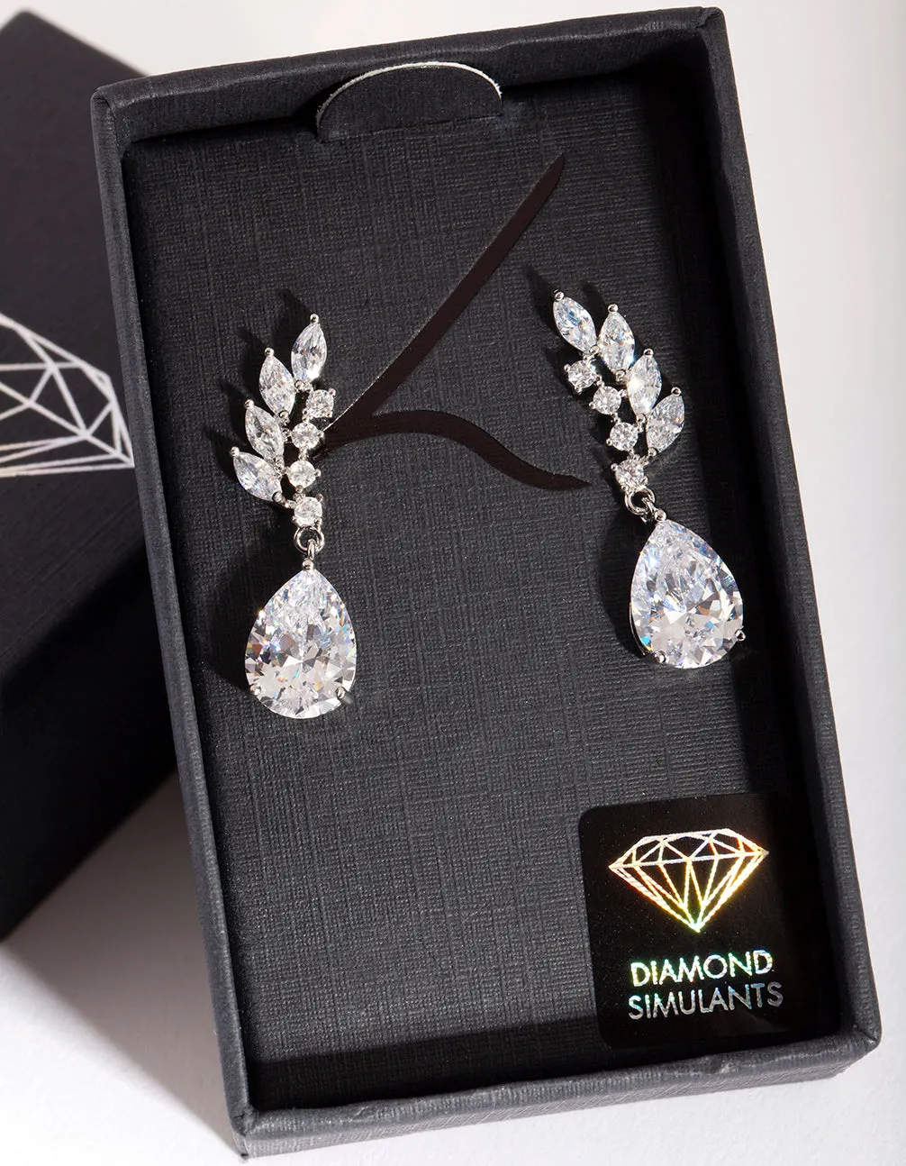 Diamond Simulant Leaf Crawler Earrings