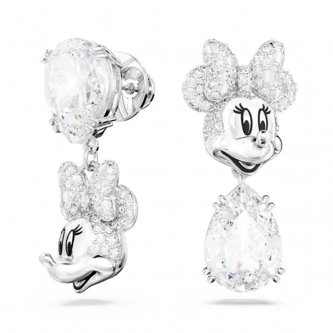 Disney Minnie Mouse Rhodium Plated White Asymmetrical Design Drop Earrings 5668779