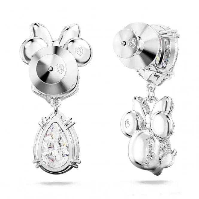 Disney Minnie Mouse Rhodium Plated White Asymmetrical Design Drop Earrings 5668779