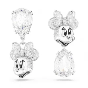 Disney Minnie Mouse Rhodium Plated White Asymmetrical Design Drop Earrings 5668779