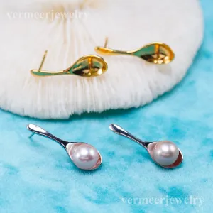 e010942 S925 pearl earring 925 sterling silver DIY 7-8mm Natural Freshwater pearl stud earring for women