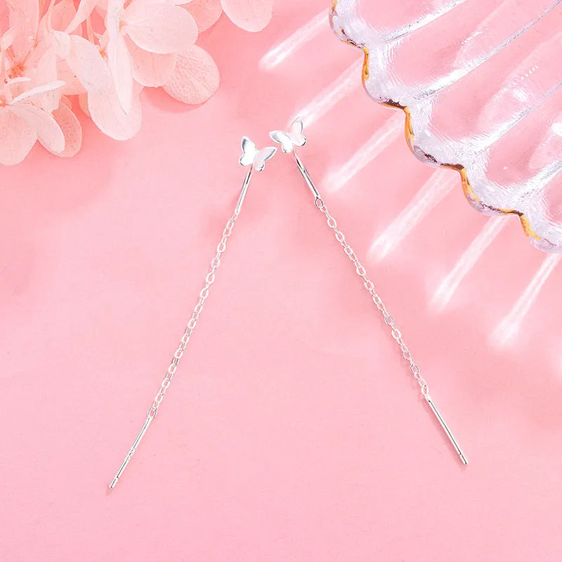 Earrings S925 Sterling Silver Earrings Bow Ear Line Long Earrings