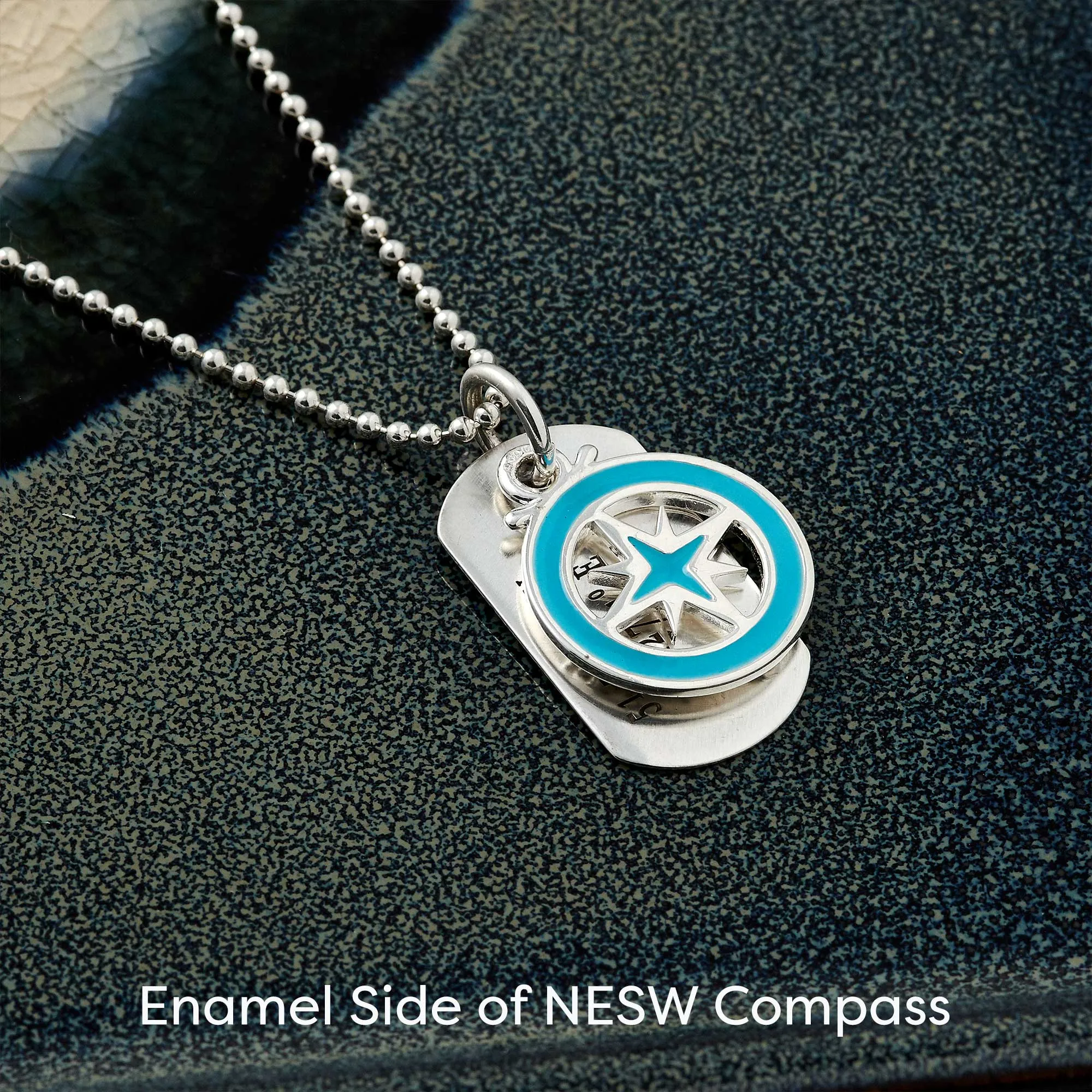 Enamel Compass Coordinates Dog Tag Silver Necklace