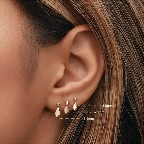 Faceted Gold Marquise Threaded Charm Earring by Maria Tash in 14K Rose Gold.