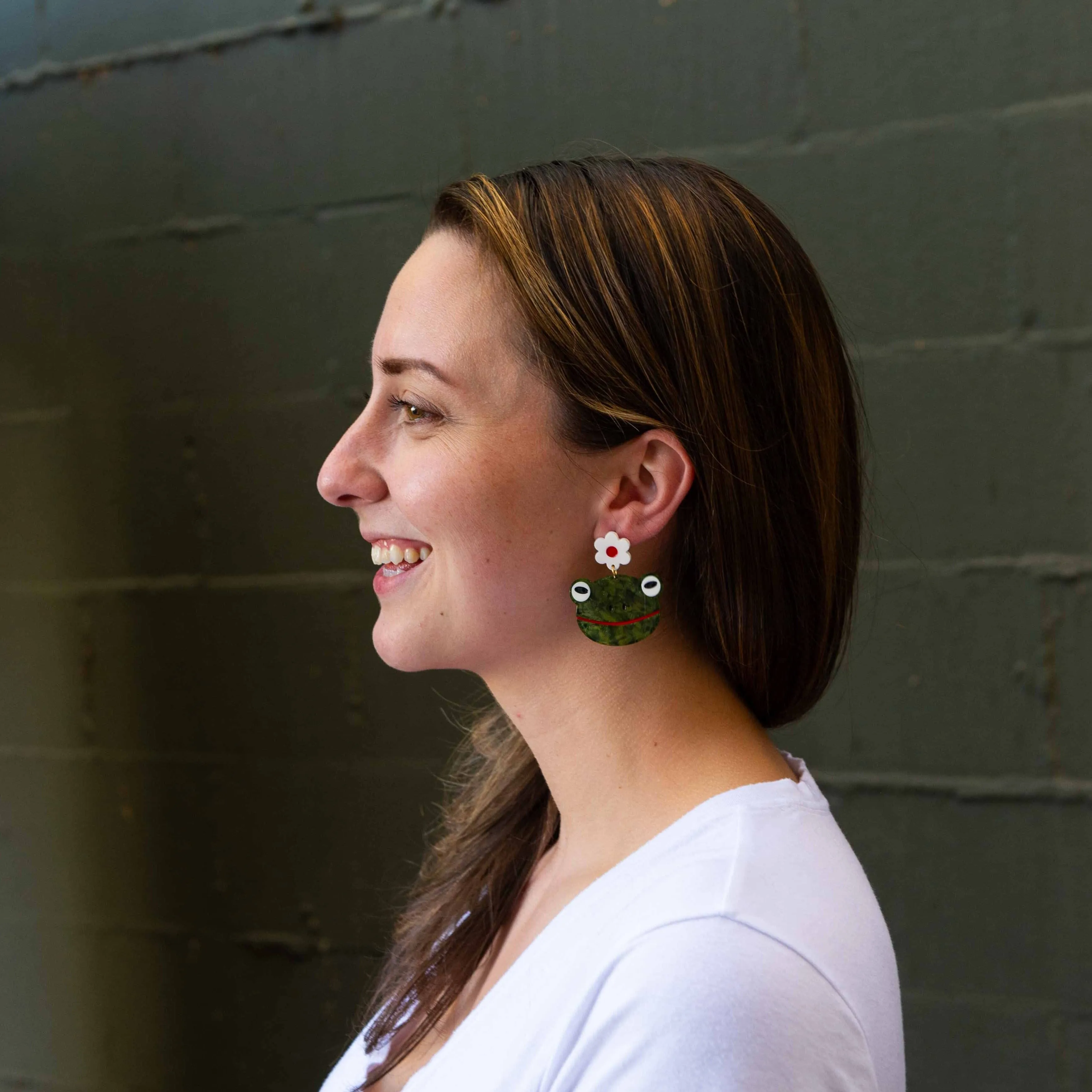 Frog and Flowers Acetate Earrings