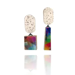 Geometric Marble and Rainbow Earrings