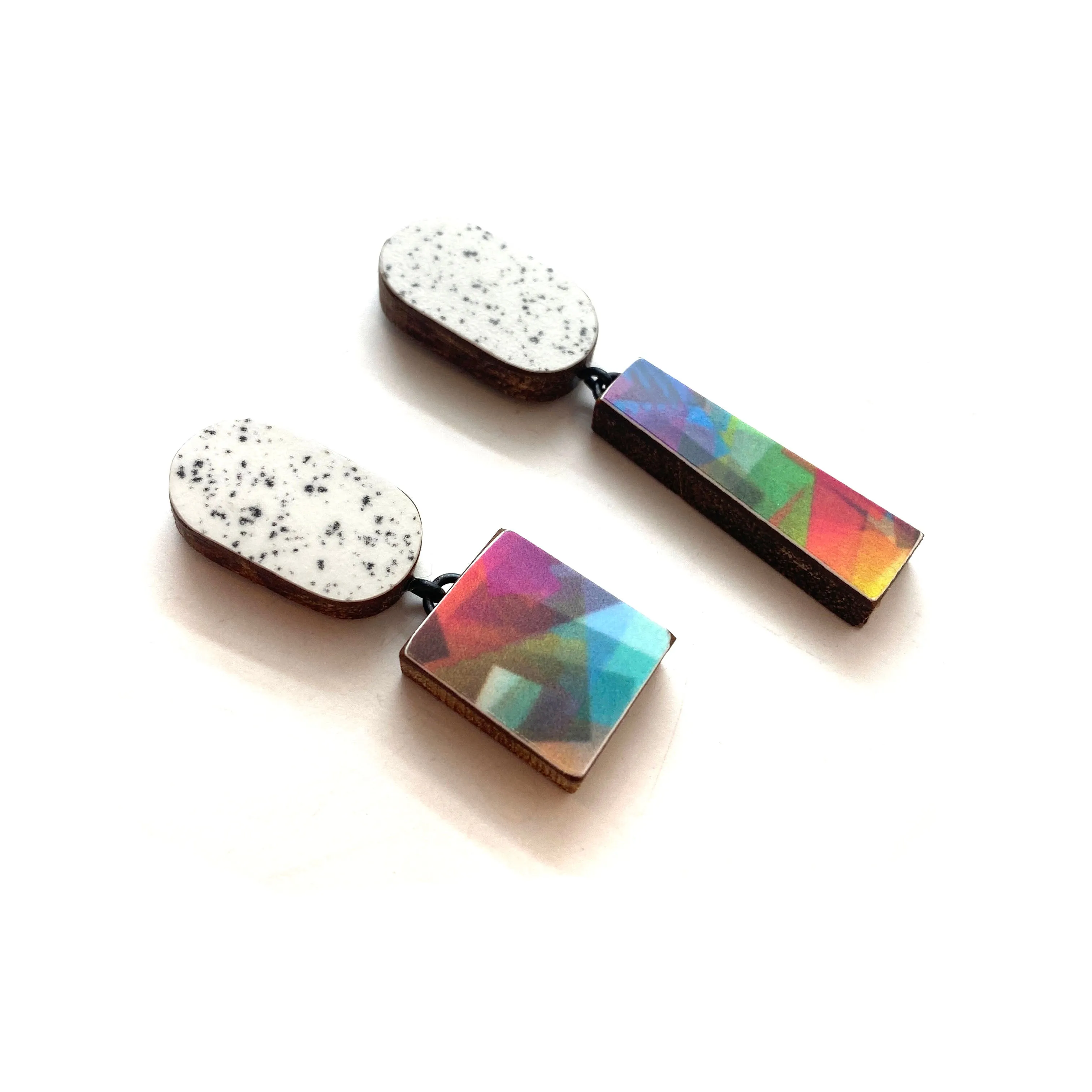 Geometric Marble and Rainbow Earrings