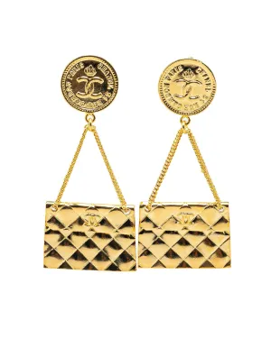 Gold Plated CC Flap Bag Clip On Earrings