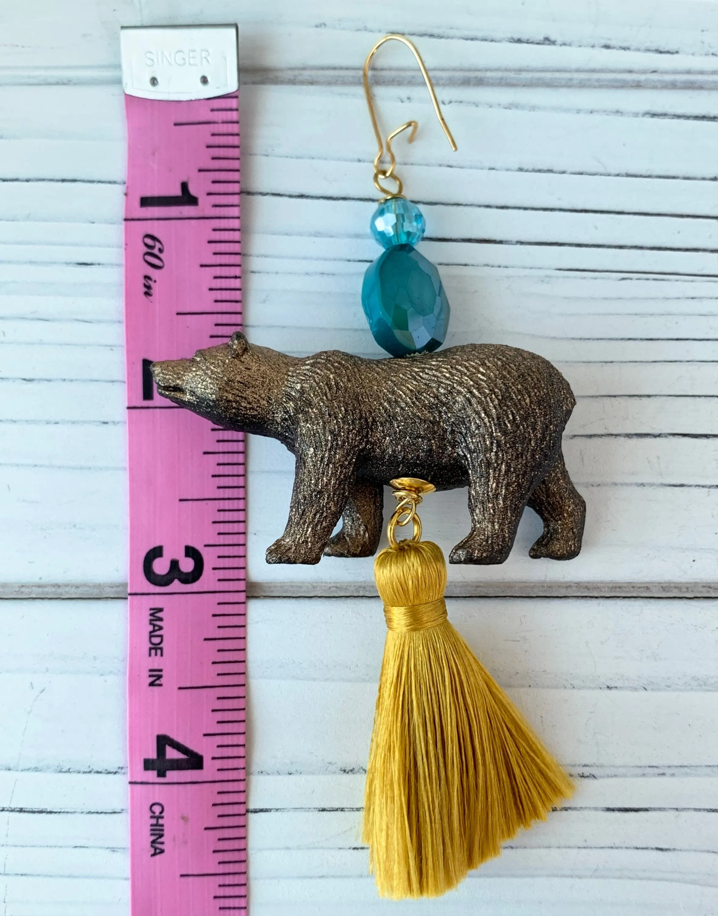 Golden Bear Tassel Earrings