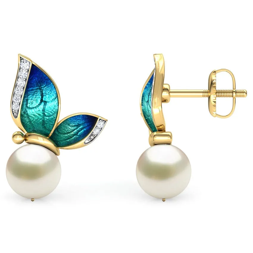 Gorgeous Butterfly Pearls Crystal Stud Earrings