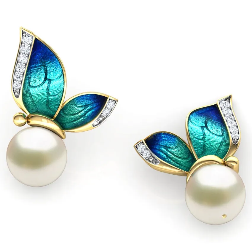 Gorgeous Butterfly Pearls Crystal Stud Earrings