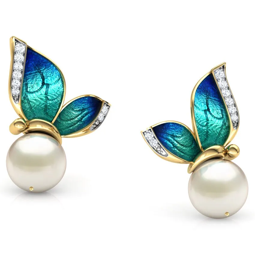 Gorgeous Butterfly Pearls Crystal Stud Earrings