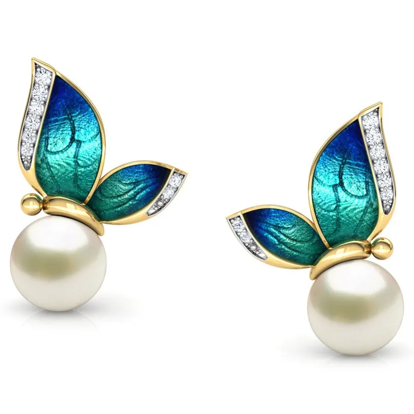 Gorgeous Butterfly Pearls Crystal Stud Earrings